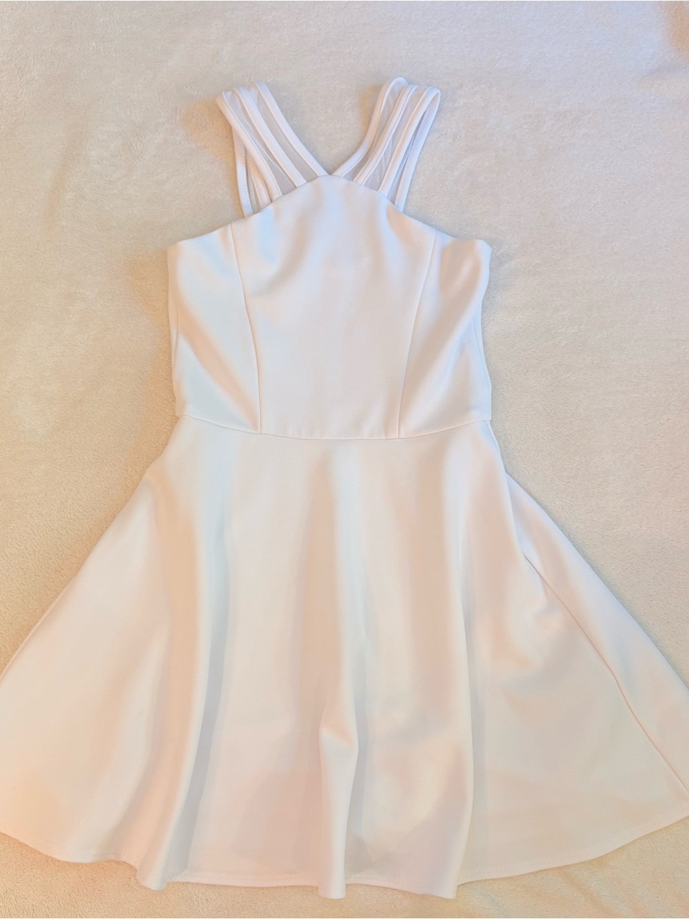 Sally Miller White Mini Dress Sheer Textured Straps Fit & Flare Sz M (juniors)